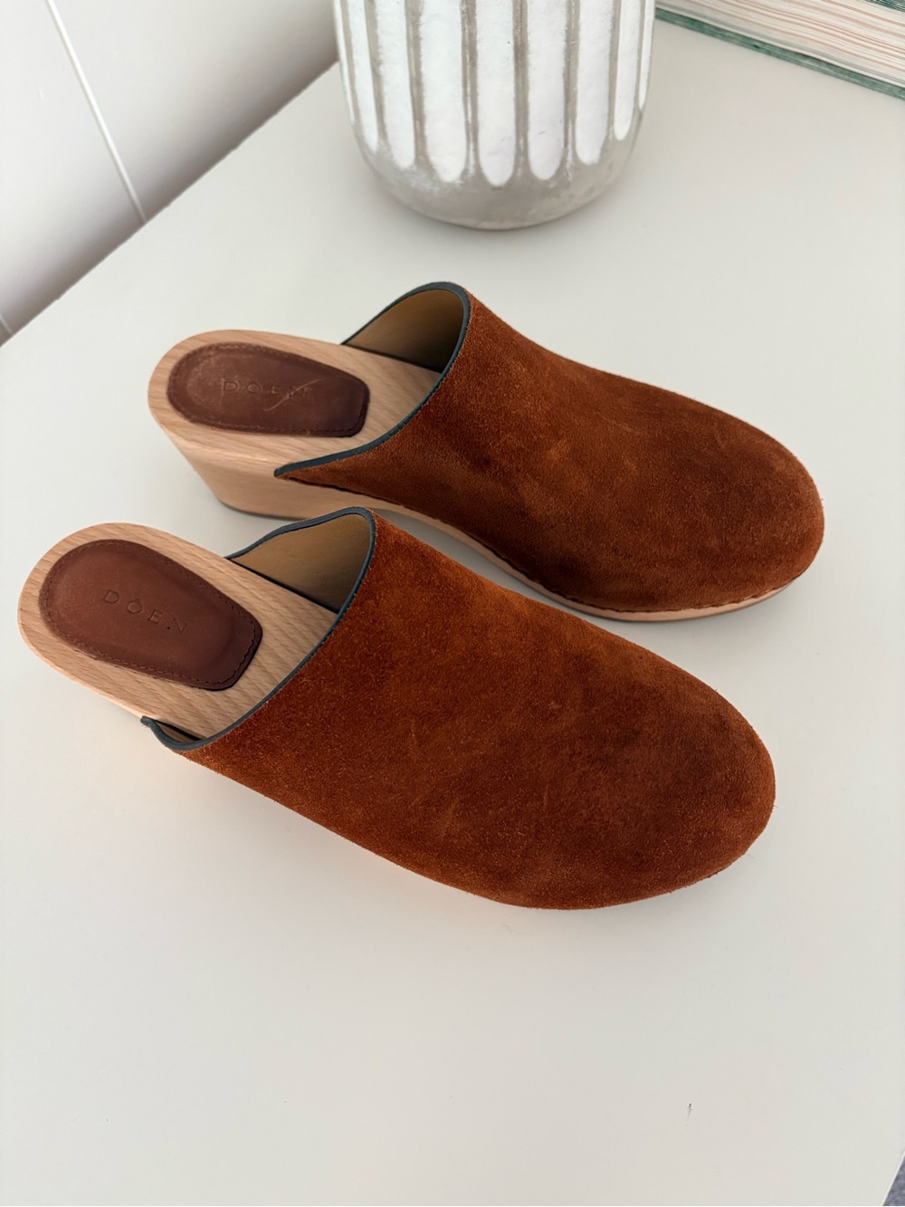 Doen Burnt Orange Suede Slip-On Clogs